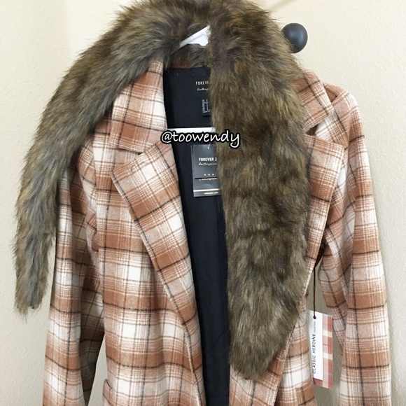 Forever21 Faux Fur Plaid Wrap Coat - Picture 6 of 6